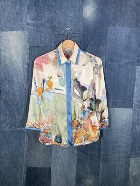 Vintage Versace Silk Button Up Small 15X24